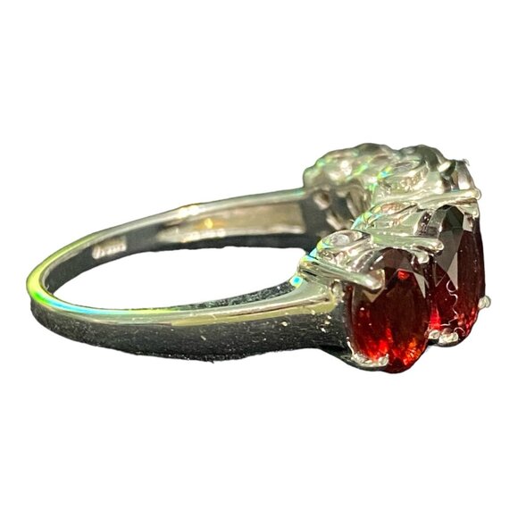 Garnet Ring Size 9 5 Oval Stones 9 Carats Jewelry Sterling Silver Stamped 925 Po - Picture 4 of 13